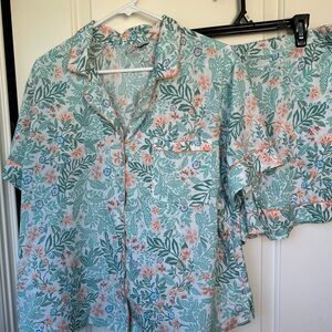 Joie Floral Pajama Set - Green and Coral